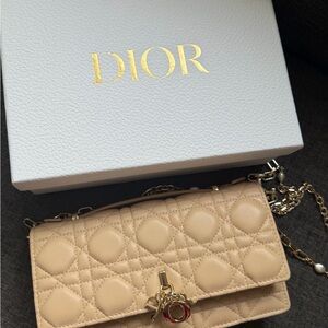 Dior Cream Quilted Leather Crossbody with Gold Chain